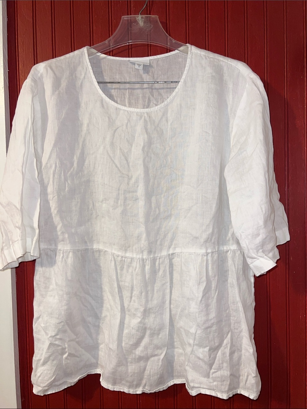 J. Jill White Linen Scoop-Neck Peplum Tunic M